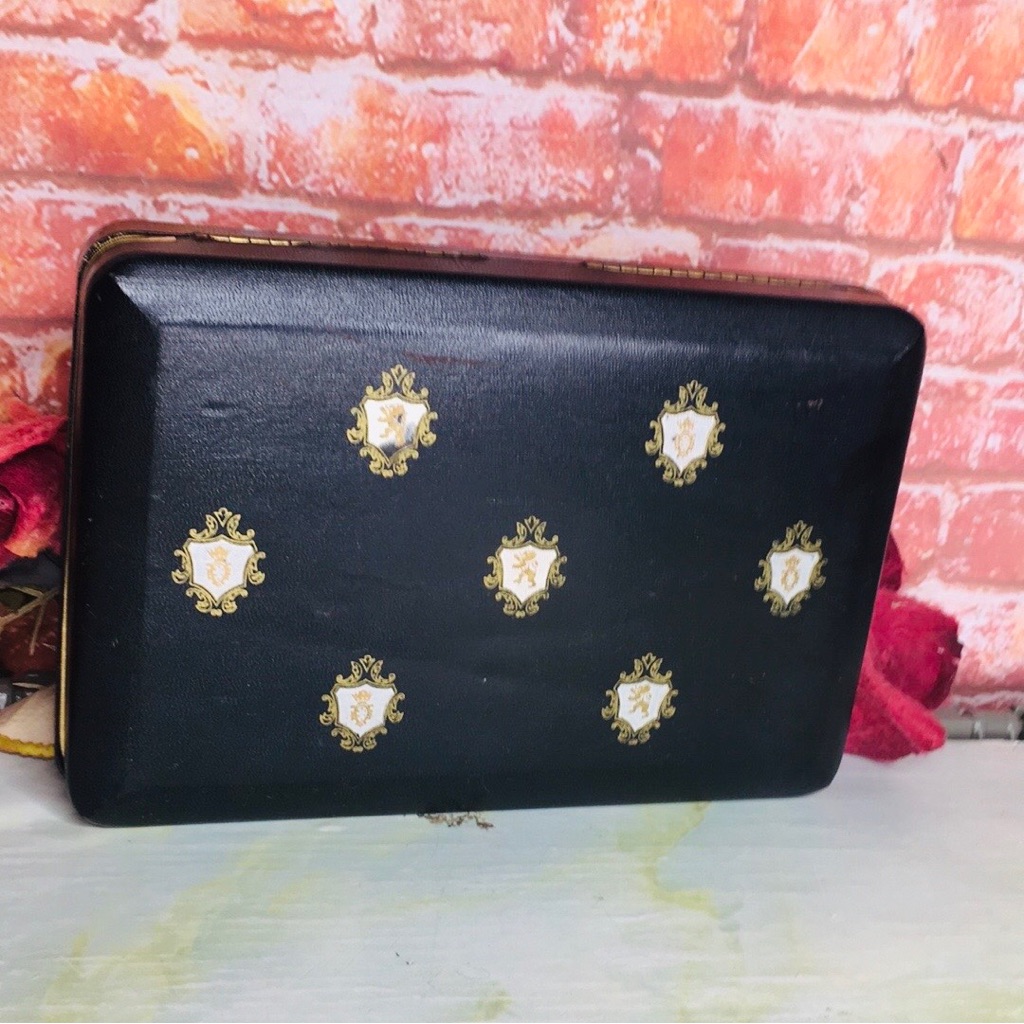 Vintage Mcm Shields Black Hard Leather Covered Jewelry Box